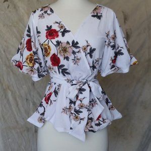 Ouevre Short Sleeve Wrap Blouse sz S
